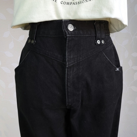 Vintage 90s High Rise Denim Mom Jeans 100% Cotton Washed Black Ozark 26 - Picture 3 of 15
